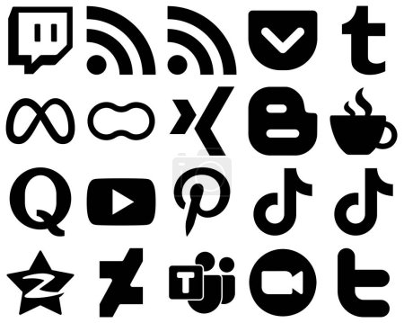 Ilustración de 20 Versátil Negro Sólido Social Media Iconos como la pregunta. madres. iconos de streaming y blog. Atractivo y de alta definición - Imagen libre de derechos