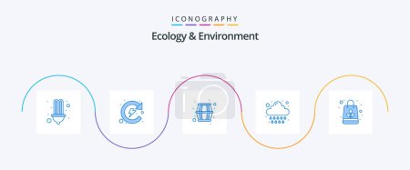 Illustration for Ecology And Environment Blue 5 Icon Pack Including paper bag. weather. barrel. summer. rain - Royalty Free Image
