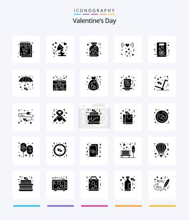 Téléchargez les illustrations : Creative Valentines Day 25 Glyph Solid Black icon pack  Such As signal. love. love. heart. love - en licence libre de droit