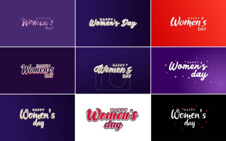 Illustration for Set of Happy Woman's Day handwritten lettering. suitable for use in greeting or invitation cards. festive tags. and posters modern calligraphy collection on a white background - Royalty Free Image