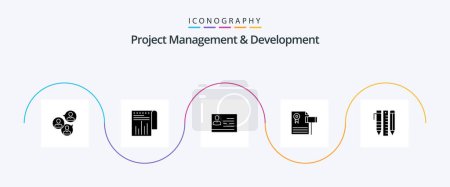 Téléchargez les illustrations : Project Management And Development Glyph 5 Icon Pack Including gravel. vintage. report. auction . identity card - en licence libre de droit