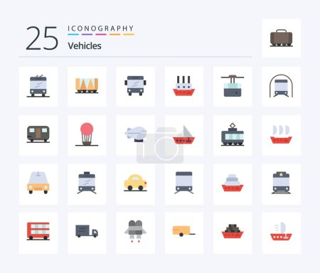 Illustration for Vehicles 25 Flat Color icon pack including metro. ski. transport. funicular. vessel - Royalty Free Image