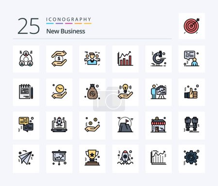 Téléchargez les illustrations : New Business 25 Line Filled icon pack including examination. analytics. business. analytic. protection - en licence libre de droit