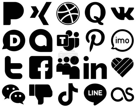 Téléchargez les illustrations : 20 Stylish Black Solid Glyph Icons such as facebook. twitter. microsoft team and audio icons. Modern and high-quality - en licence libre de droit