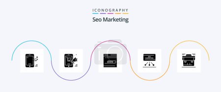 Téléchargez les illustrations : Seo Marketing Glyph 5 Icon Pack Including presentation. seo. discount. www. contact - en licence libre de droit