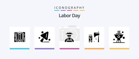 Illustration for Labor Day Glyph 5 Icon Pack Including wood. cutting . construction .. Creative Icons Design - Royalty Free Image