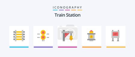 Illustration for Train Station Flat 5 Icon Pack Including advertising. station. transportation. time. transportation. Creative Icons Design - Royalty Free Image