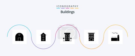 Téléchargez les illustrations : Buildings Glyph 5 Icon Pack Including cooling tower. boiler. shops. shops. house - en licence libre de droit