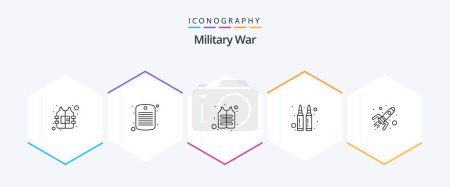 Téléchargez les illustrations : Military War 25 Line icon pack including bomb. war. jacket. shoot. bullets - en licence libre de droit