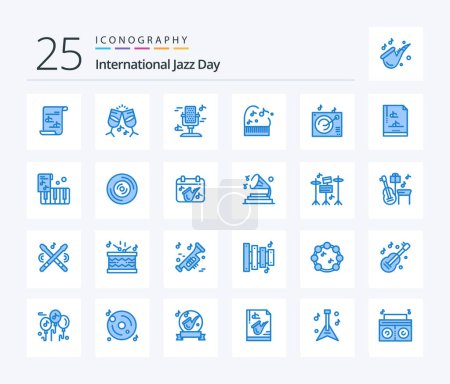 Téléchargez les illustrations : International Jazz Day 25 Blue Color icon pack including file document. gramophone. microphone. audio. music - en licence libre de droit