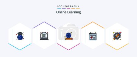 Illustration for Online Learning 25 FilledLine icon pack including apps. result. notes. computer. knowledge - Royalty Free Image