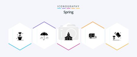 Illustration for Spring 25 Glyph icon pack including butterfly. butterfly and flower. building. spring. car - Royalty Free Image