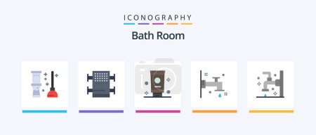 Illustration for Bath Room Flat 5 Icon Pack Including shower. cleaning. bathroom. bathroom. water. Creative Icons Design - Royalty Free Image