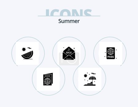 Ilustración de Summer Glyph Icon Pack 5 Icon Design. piscina. instructor de buceo. fruta. playa. venta - Imagen libre de derechos