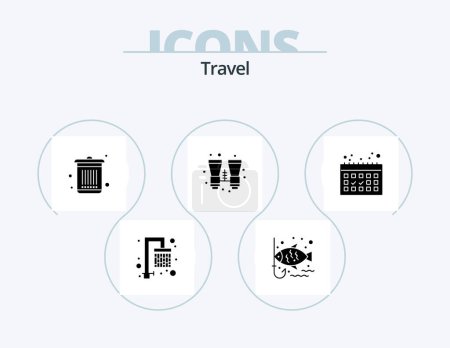 Ilustración de Travel Glyph Icon Pack 5 Icon Design. vacation. calendar. dustbin. travel. binoculars - Imagen libre de derechos