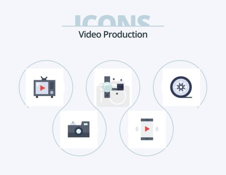 Téléchargez les illustrations : Video Production Flat Icon Pack 5 Icon Design. handycam. camcorder. speaker. vintage tv. tv - en licence libre de droit