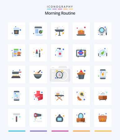 Illustration for Creative Morning Routine 25 Flat icon pack  Such As comb. sweets. breakfast. strawberry. lunch - Royalty Free Image