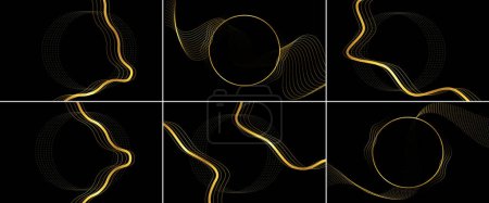 Ilustración de Abstract black background of woven ribbon pattern with square shape golden glowing glitters vector illustration with a geometric backdrop featuring black paper crossing stripes; minimalist decoration - Imagen libre de derechos
