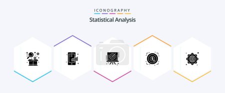 Illustration for Statistical Analysis 25 Glyph icon pack including target. achievement. graph. marketing. bow - Royalty Free Image