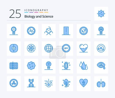 Téléchargez les illustrations : Biology 25 Blue Color icon pack including bacterium. gadget. experiment. electronics. biology meter - en licence libre de droit