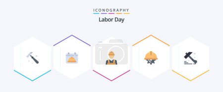 Illustration for Labor Day 25 Flat icon pack including hammer. labour. builder. labor. day - Royalty Free Image