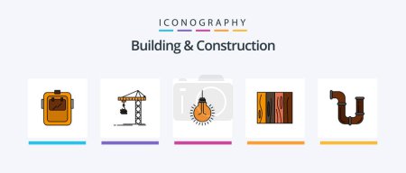 Téléchargez les illustrations : Building And Construction Line Filled 5 Icon Pack Including brick. security. construction. firewall. wood. Creative Icons Design - en licence libre de droit