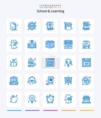 Illustration for Creative School And Learning 25 Blue icon pack  Such As book. education. education. mobile. notebook - Royalty Free Image
