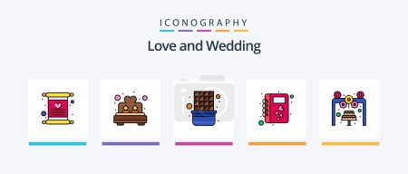 Téléchargez les illustrations : Wedding Line Filled 5 Icon Pack Including decoration. love. photo. cake. love. Creative Icons Design - en licence libre de droit
