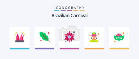 Téléchargez les illustrations : Brazilian Carnival Flat 5 Icon Pack Including masquerade. carnival. rose. costume. avatar. Creative Icons Design - en licence libre de droit