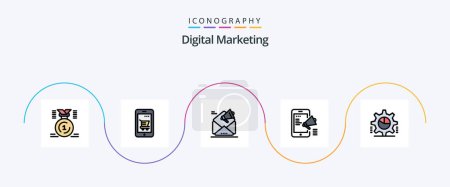 Téléchargez les illustrations : Digital Marketing Line Filled Flat 5 Icon Pack Including media. advertisement. shopping. promotion. email - en licence libre de droit