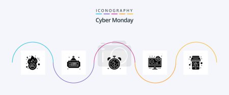 Ilustración de Cyber Monday Glyph 5 Icon Pack Including shopping. sale. discount. limited time. limited - Imagen libre de derechos