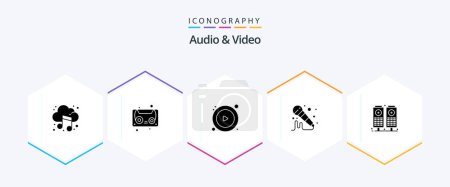 Ilustración de Audio And Video 25 Glyph icon pack including . speaker. play. sound. sound - Imagen libre de derechos