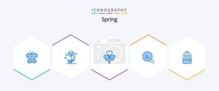 Téléchargez les illustrations : Spring 25 Blue icon pack including signal. research. spring. search. flower - en licence libre de droit