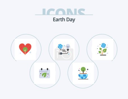Téléchargez les illustrations : Earth Day Flat Icon Pack 5 Icon Design. green. earth. day. bulb. light - en licence libre de droit