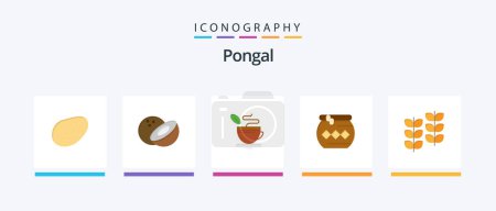 Illustration for Pongal Flat 5 Icon Pack Including growth. leafe. coffee. plant. pongal. Creative Icons Design - Royalty Free Image