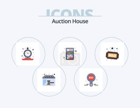 Ilustración de Auction Flat Icon Pack 5 Icon Design. calculator. app. label. add. retro - Imagen libre de derechos