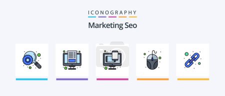 Illustration for Marketing Seo Line Filled 5 Icon Pack Including optimization. quality. catalogue. network. connect. Creative Icons Design - Royalty Free Image
