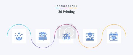 Illustration for 3d Printing Blue 5 Icon Pack Including box. laser sintering. plastic. direct. cube - Royalty Free Image