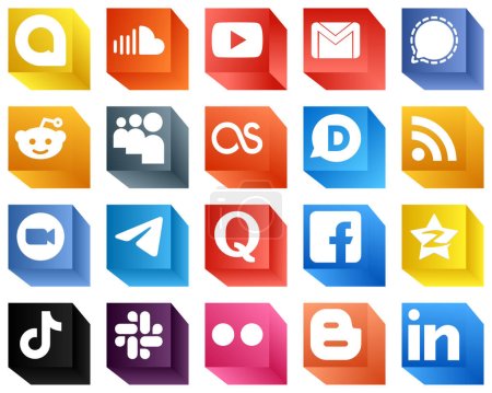 Illustration for 20 Minimalist 3D Social Media Icons such as feed. disqus. mail. lastfm and reddit icons. Eye-catching and high-quality - Royalty Free Image