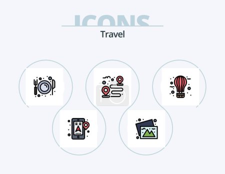 Illustration for Travel Line Filled Icon Pack 5 Icon Design. flying. air. railroad. plane. airplane - Royalty Free Image