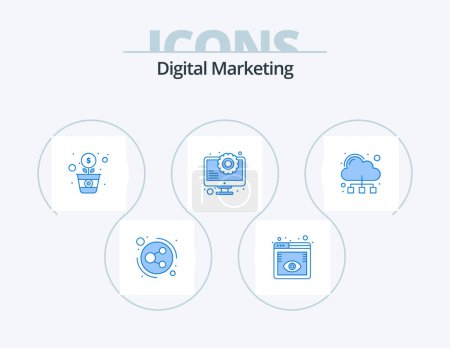 Téléchargez les illustrations : Digital Marketing Blue Icon Pack 5 Icon Design. connection. seo. dollar. optimization. blog - en licence libre de droit