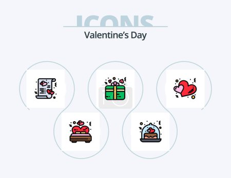 Téléchargez les illustrations : Valentines Day Line Filled Icon Pack 5 Icon Design. bulb. romance. food. love. heart - en licence libre de droit