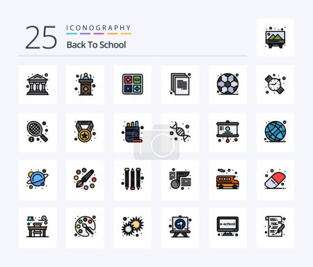 Téléchargez les illustrations : Back To School 25 Line Filled icon pack including back to school. paper. back to school. document. back to school - en licence libre de droit