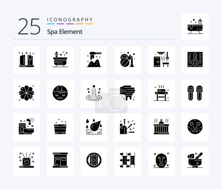 Téléchargez les illustrations : Spa Element 25 Solid Glyph icon pack including relax. spa. yoga. oil. wooden - en licence libre de droit