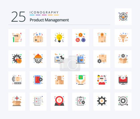 Téléchargez les illustrations : Product Management 25 Flat Color icon pack including perfection. money. package. clock. innovation - en licence libre de droit