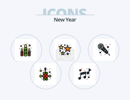 Téléchargez les illustrations : New Year Line Filled Icon Pack 5 Icon Design. firework. celebration. mission. party. mail - en licence libre de droit