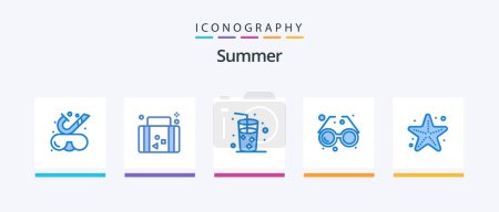Illustration for Summer Blue 5 Icon Pack Including beach. glass. vacation. eye. accessory. Creative Icons Design - Royalty Free Image