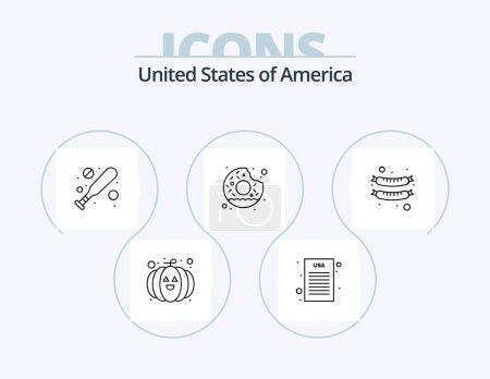 Illustration for Usa Line Icon Pack 5 Icon Design. food. corn dog. man. hot i. dog - Royalty Free Image
