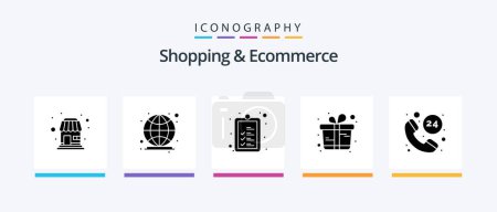 Téléchargez les illustrations : Shopping And Ecommerce Glyph 5 Icon Pack Including call. gift box. check. shopping. gift. Creative Icons Design - en licence libre de droit