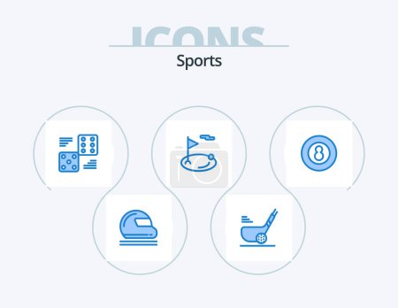 Illustration for Sports Blue Icon Pack 5 Icon Design. hole. flag. short. five. game - Royalty Free Image